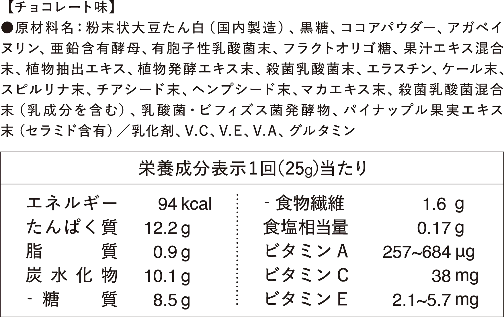 原材料・成分【チョコレート味】