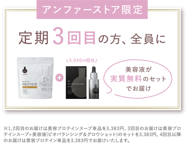 アンファーストア限定 定期3回目の方全員に美容液が実質無料のセットでお届け