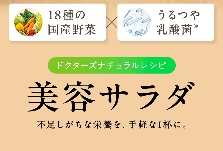 18種の国産野菜×うるつや乳酸菌（R） ドクターズナチュラルレシピ 美容サラダ 不足しがちな栄養を、手軽な1杯に。