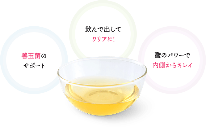 善玉菌のサポート。飲んで出してクリアに!。酸のパワーで内側からキレイ