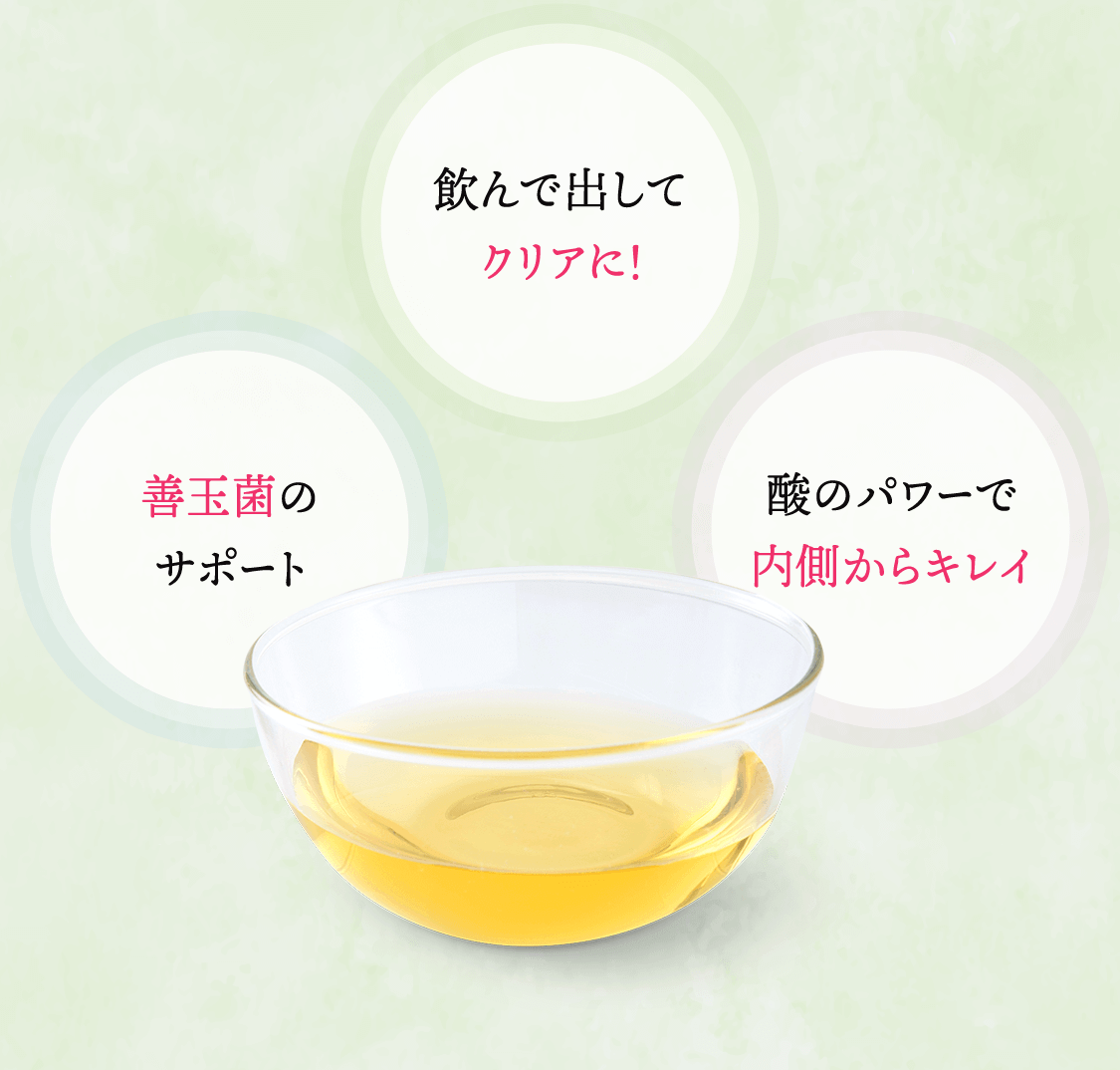 善玉菌のサポート。飲んで出してクリアに!。酸のパワーで内側からキレイ