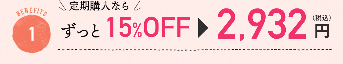 BENEFITS 1 定期購入なら、ずっと15%OFF 2,932円(税込)