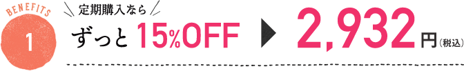 BENEFITS 1 定期購入なら、ずっと15%OFF 2,932円(税込)